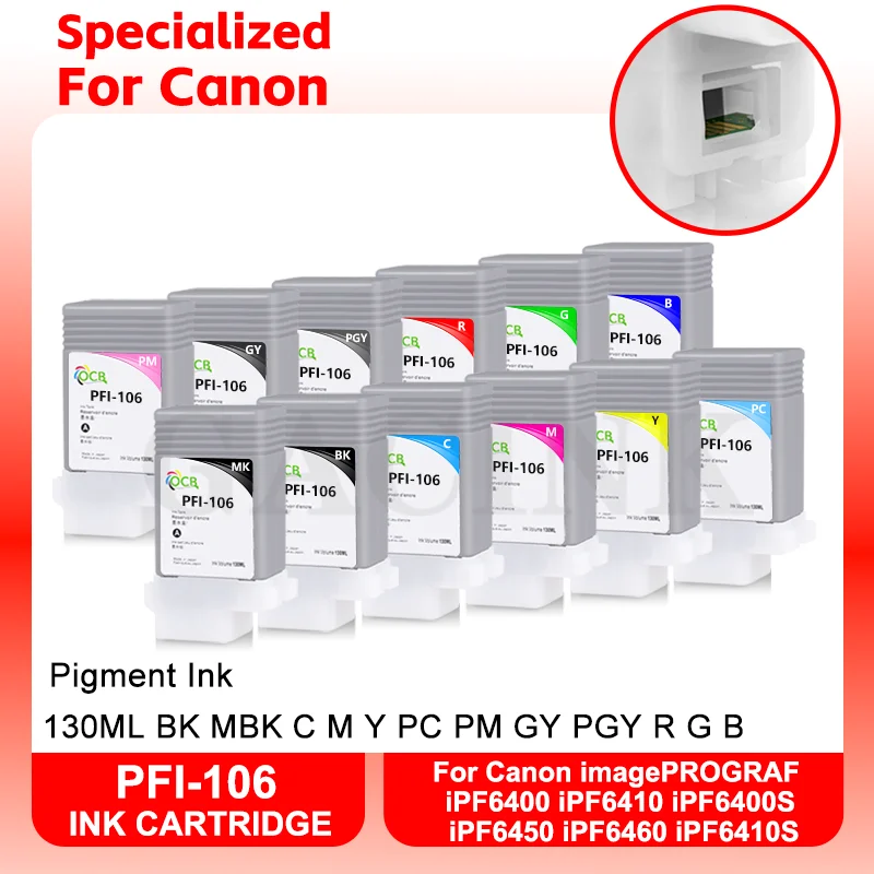 Cartucho de tinta para impresora Canon, recambio de tinta Compatible con PFI-106, PFI 130, iPF6400, iPF6410, iPF6400S, iPF6450, iPF6460, iPF6460, 106 ML