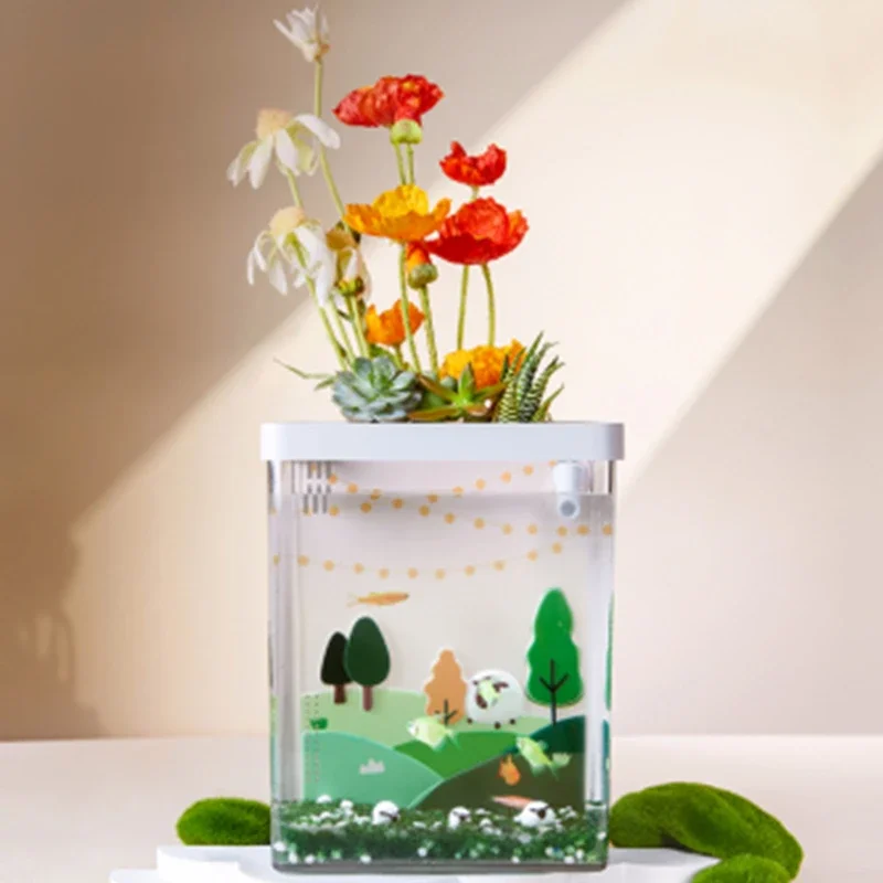 

Household 220v Origin Ji Intelligent Eye Protection Fish Tank Mini Desktop Ecological Fish Tank Living Room Small Micro Landscap