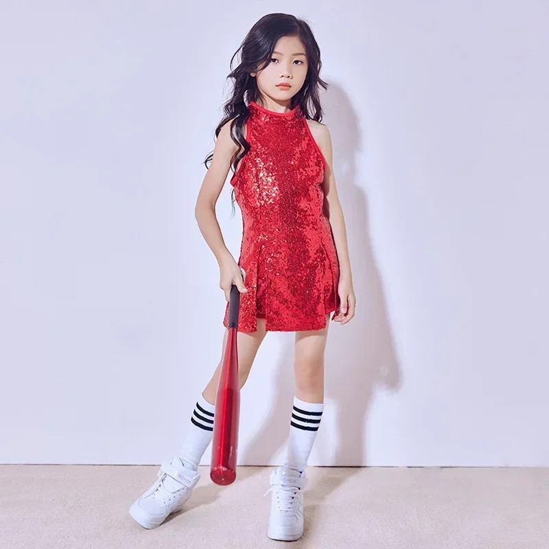 

Детские джазовые танцевальные костюмы с блестками для девочек, одежда для выступлений в стиле хип-хоп, модный сценический костюм для практики, костюм для детей BL1095