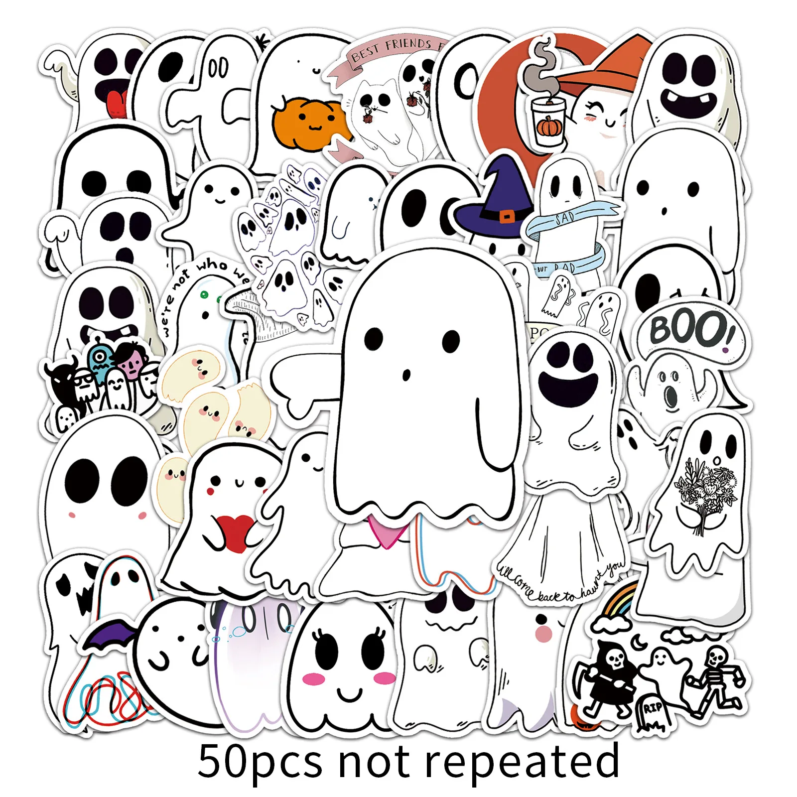

50 PCS Cartoon Halloween Spooky Cute Graffiti Decals for Laptop Guitar Skateboard Exquisite Popular Toy Stickers