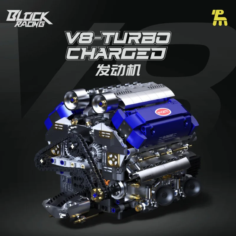 

Technical V8 Supercar Engine Bricks Model Car Engine Mechanical Building Blocks Kit with Moving Pistons DIY Kids STEM Toys MOC