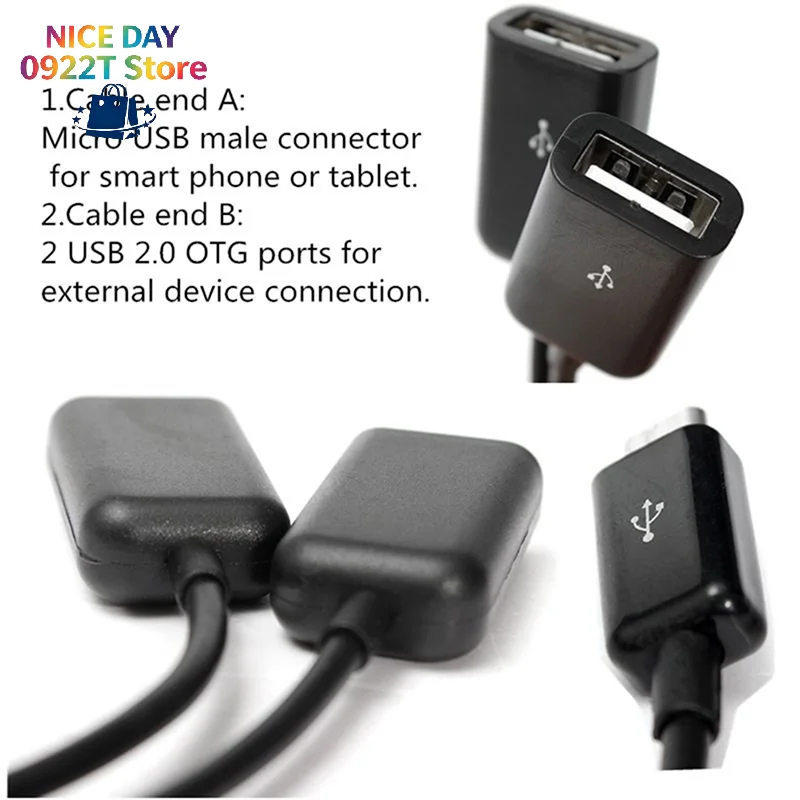 Dual Micro USB OTG Hub Host Adapter Cable for Tablet PC and Smart Phone@#X