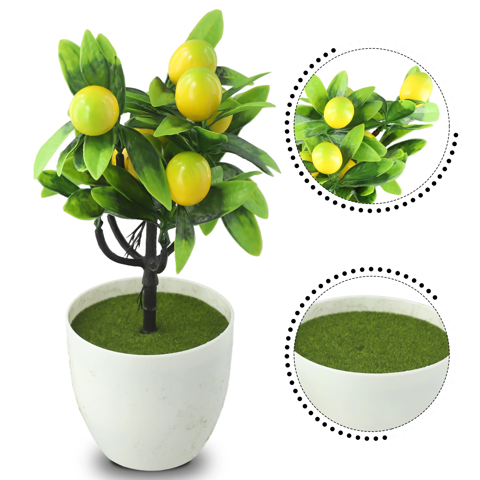 With Basin Artificial Lemon Tree Artificial Potted Flowers Green Height 24cm Non-toxic Nvironmentally Friendly