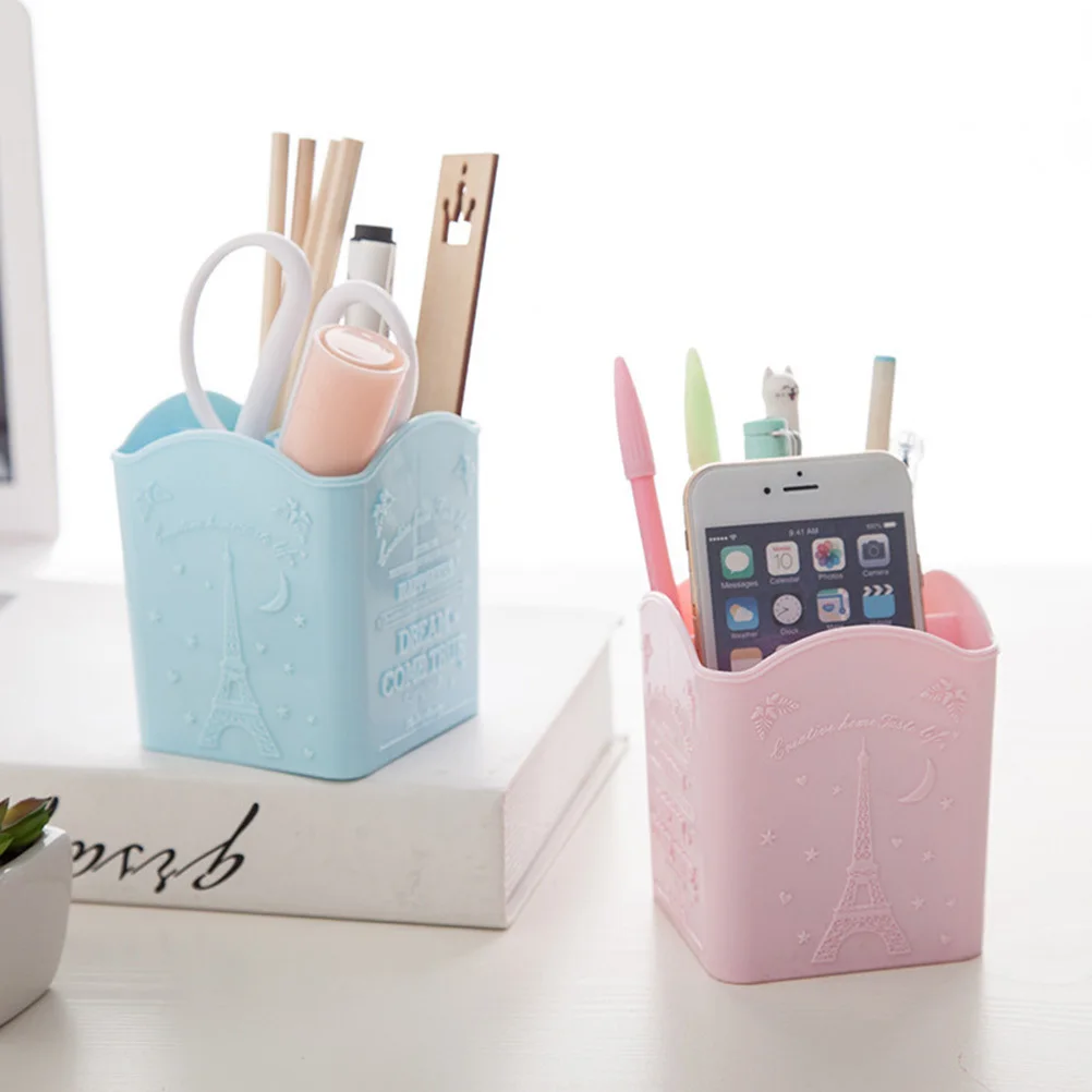 Four-Grid Desktop Storage Box Multifunctional Pink Pen Holder Nail Art Brush Holder Stationery Organizer Box