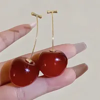 Sweet Red Cherry Earring for Women Trendy Korean Small Fresh Sweet Lovely Cherries Pendant Fruit Earrings Party Jewelry Gifts