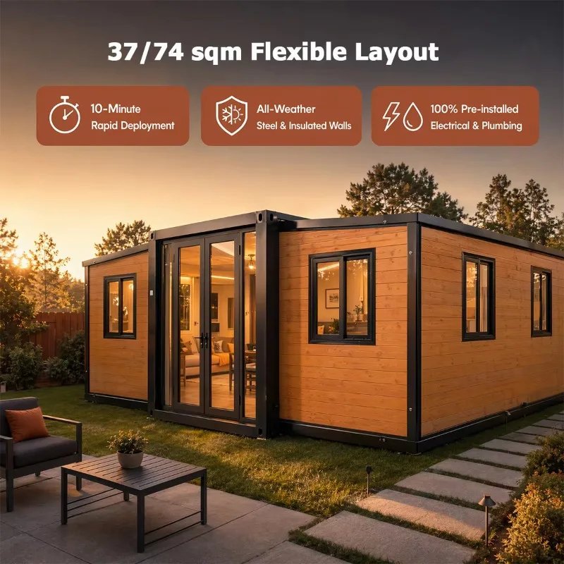 Waterproof Foldable Expandable Container House with Portable Mobile House 40ft 5 Bedrooms Light Steel Villa