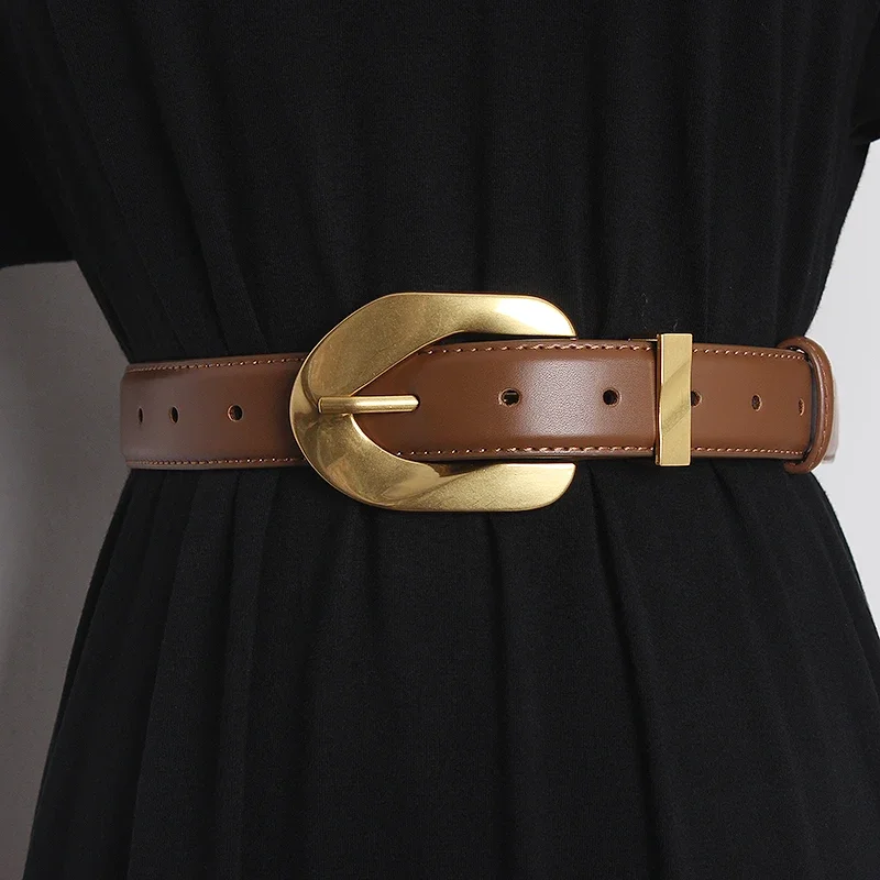 Ceinture Vintage en Cuir group pour Femme, Broche D.lique, 2.8cm