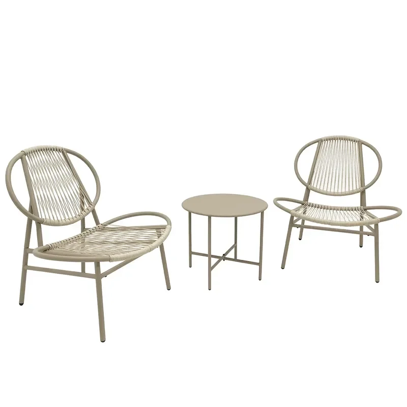for  3 Piece Steel Frame Rattan Bistro Furniture Set Balcony 2 Seat Poolside Leisure Terrace Outdoor Patio Chairs