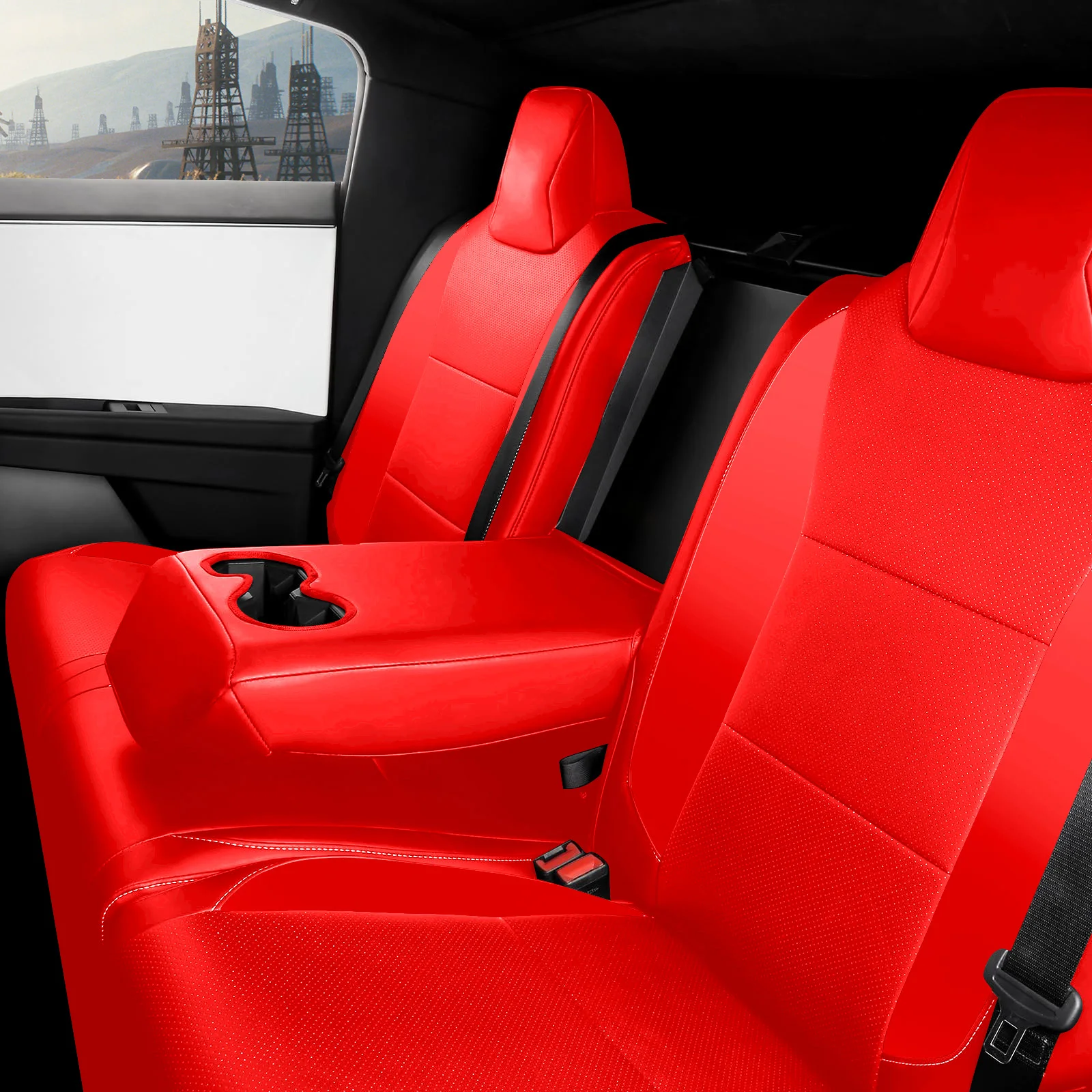 Seat Covers Compatible with Tesla Cybertruck 2024, Full Coverage PU Leather Seat Protector with Armrest Cover fit Cybertruck