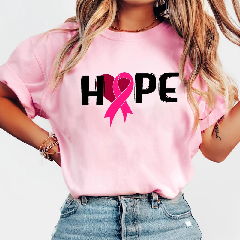 

Hot Breast Cancer Awareness Hope Print Short Sleeve T Shirts Women Casual Shirts Summer Women'S Crew Neck T-Shirts