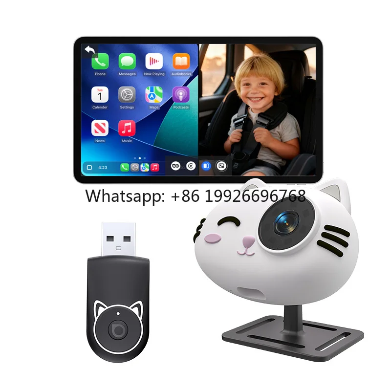 

OEM Wireless CarPlay Adapter with Rear Seat Child Monitor Camera for Factory Wired CarPlay Vehicles Family Safety Solution