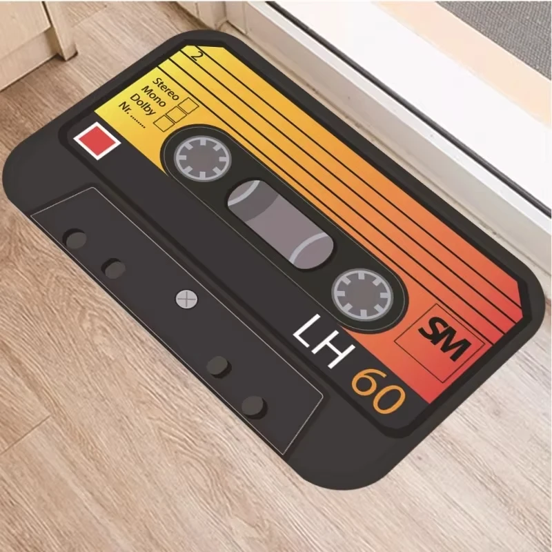 Tape Print Floor Mat Soft Non Slip Doormat Creative Music Themed Rug for Entrance Bedroom Bathroom Home Indoor Decoration