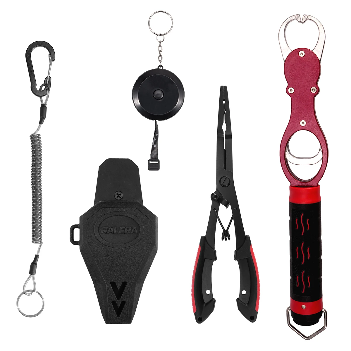 RALERA Fishing Gear Set Fishing Pliers Fish Gripper Retractable Lanyard Tape Measure Line Cutter Portable Fishing Tool Kit