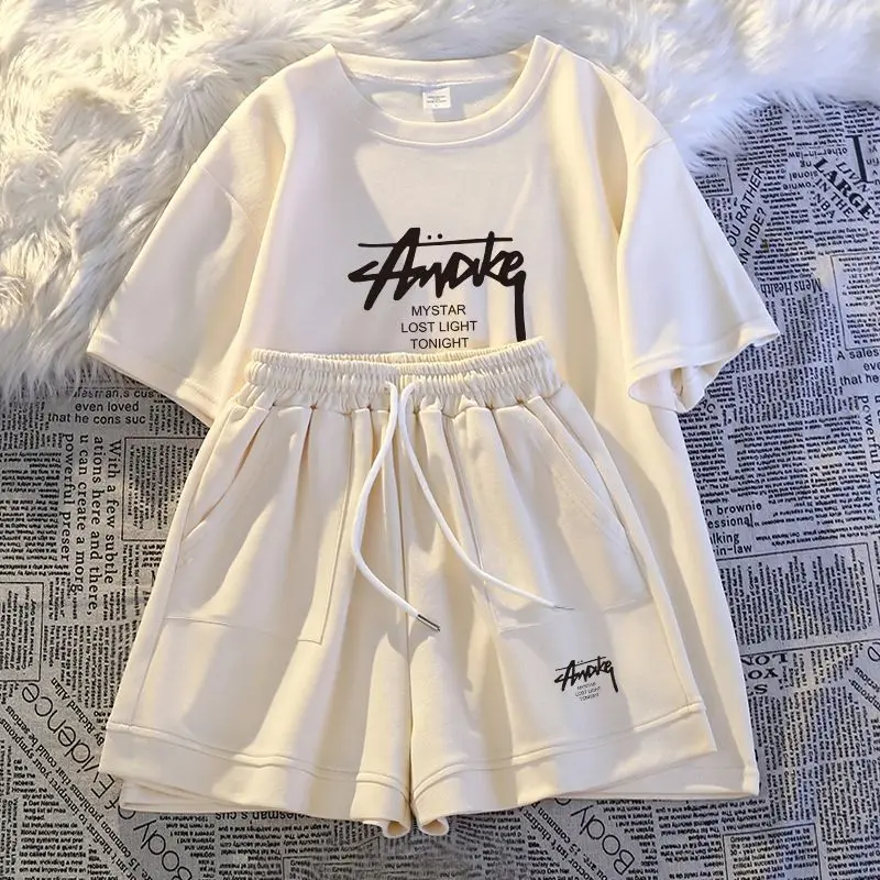 New Women's Plus-size Set Adult Short-sleeve and Shorts Two-piece Set Children's Loose Casual Set Women's T-shirt and Shorts Set