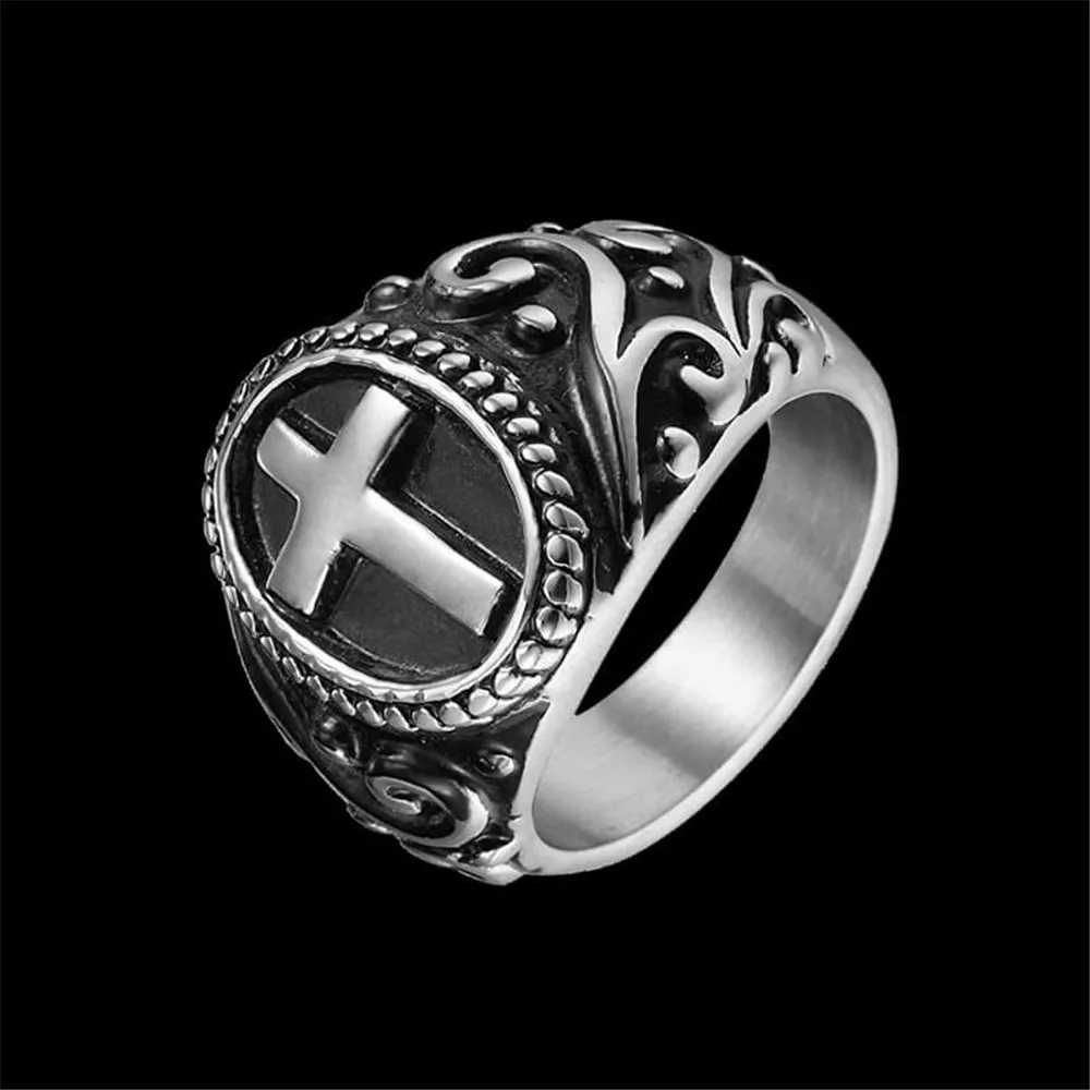 Polishing Cross Ring 316L Stainless Steel Jewelry Biker Punk Retro Men Ring