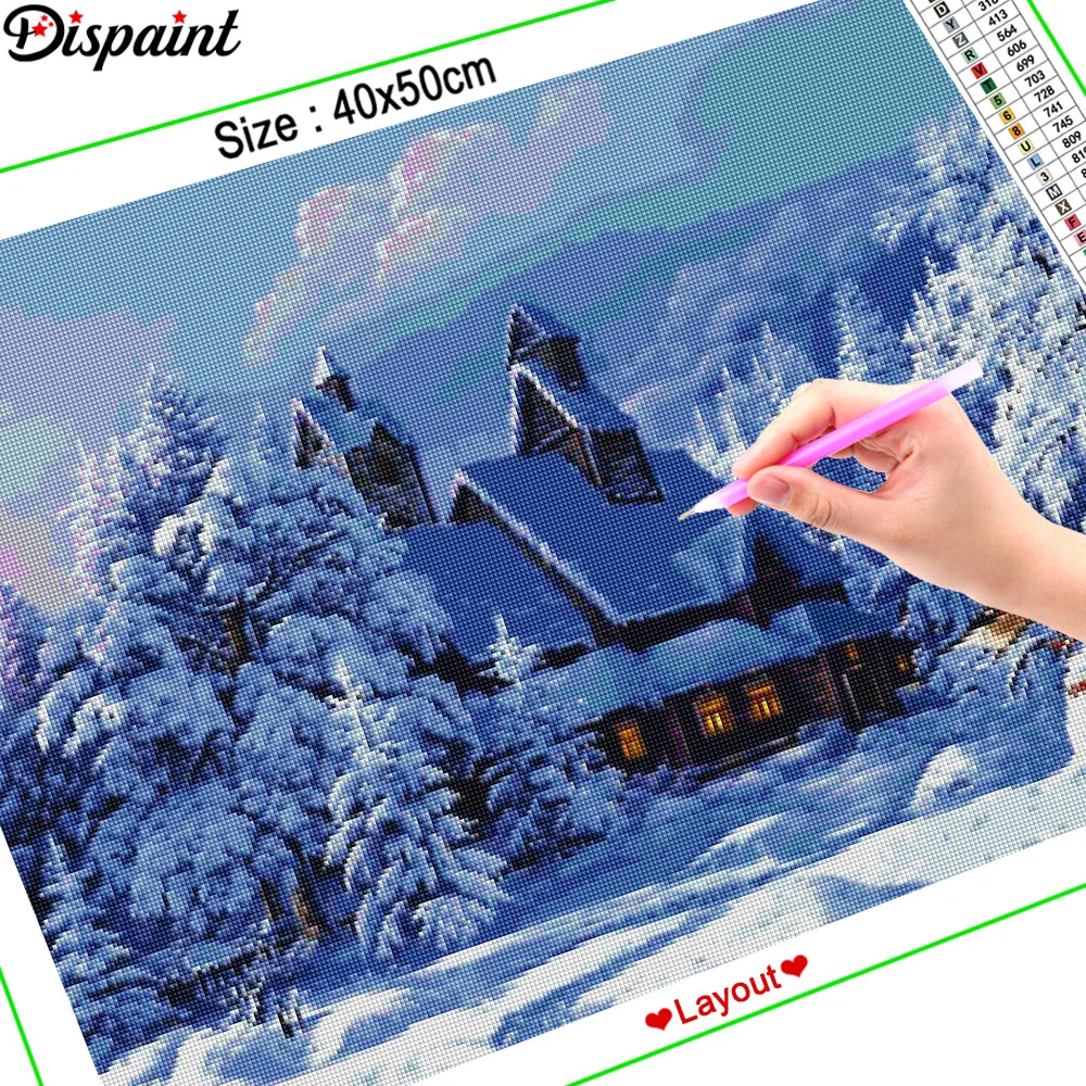 Despaint completo quadrado/broca redonda 5d diy pintura diamante "casa neve inverno" 3d bordado ponto cruz decoração de casa presente a11061