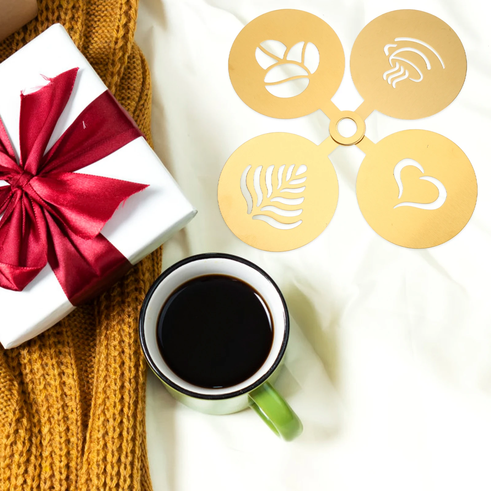 

4pcs Coffee Stencils Stainless Steel Powdered Sugar Sieve For Latte Art Cappuccino Cake Cupcake Decoration Coffee Diy