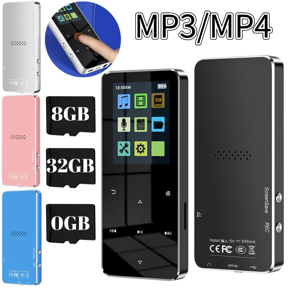 1.8 inch Metal Touch MP3 MP4 Music Player Bluetooth 5.0 Support Card Built-in Speaker With FM Alarm Clock E-Book Player