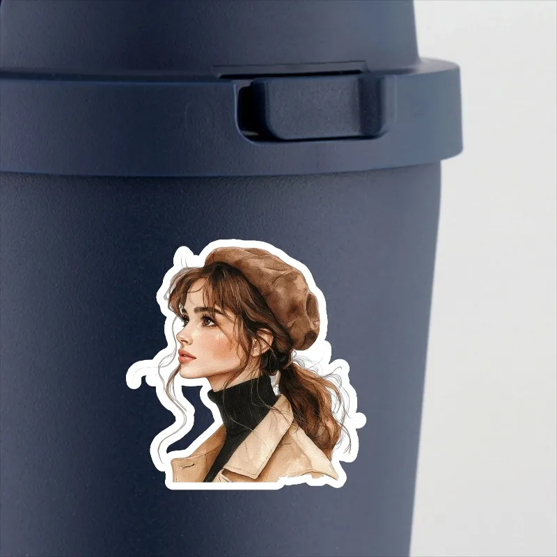 17pcs Cute Self-made  Girl Wearing Vintage Winter Khaki Sweater Scrapbooking Stickers /Decorative/DIY Craft Photo Albums