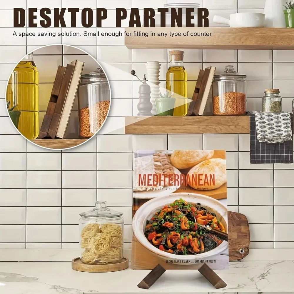 Wooden Wooden Recipe Holder Hanging Display Reading Wooden Bookend Bookend Function Menu Display Stand Dining Room Kitchen