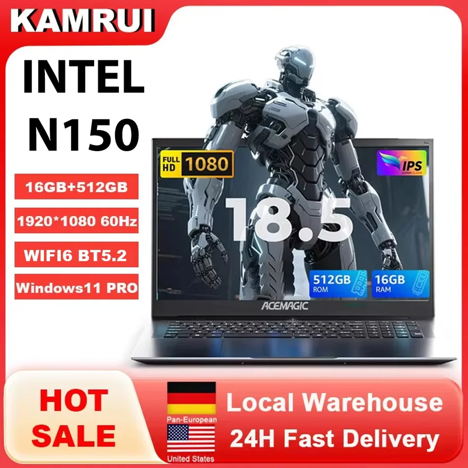 KAMRUI 노트북 컴퓨터 18.5인치 FHD 8000mAh 인텔 N150 쿼드코어 윈도우 11 PRO 16GB DDR4 RAM 512GB M.2 SSD WiFi5 데스크탑 노트북 썸네일 7