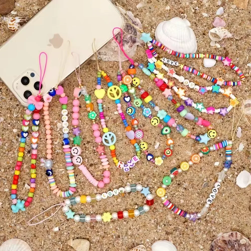 

Bohemian Cell Phone Chain Bohemian Rainbow Beads Wrist Strap for Mobile Phone Holder String Colorful LanyardSmileyChains Jewelry