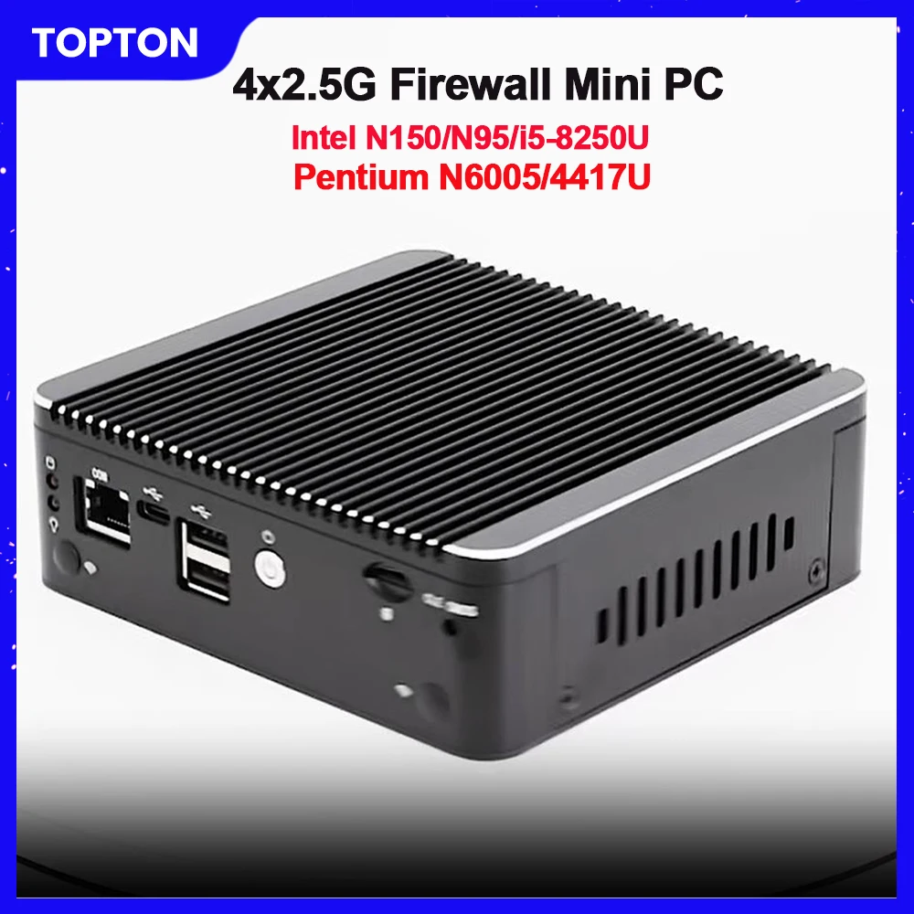 

Мини-ПК с твердым вентиляторным брандмауэром Intel N150 N95 i5-8250U N6005 4417U 4x2,5G LAN DDR4 NVMe Type-C pfSense OPNsense Домашний сервер