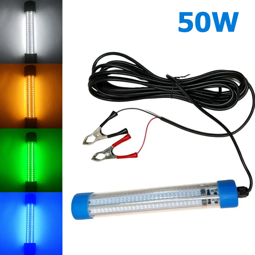 

50W IP68 LED Fishing Tool With 5M Cord Lure For Trolling Fish Bait Green 24V Underwater Portable Finder Deeper Float Tube