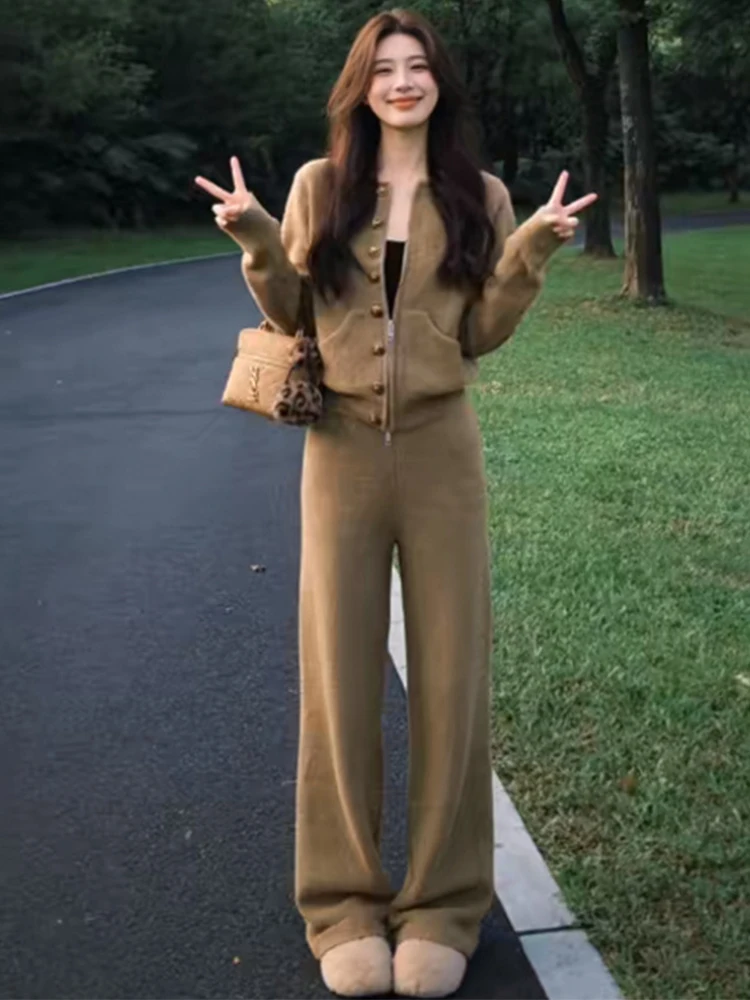 

Fashionable Two-Piece Set for Women Gentle High-Know Spring Elegance Sweater Wide Leg Pants Comfortable Midweight Long Sleeve