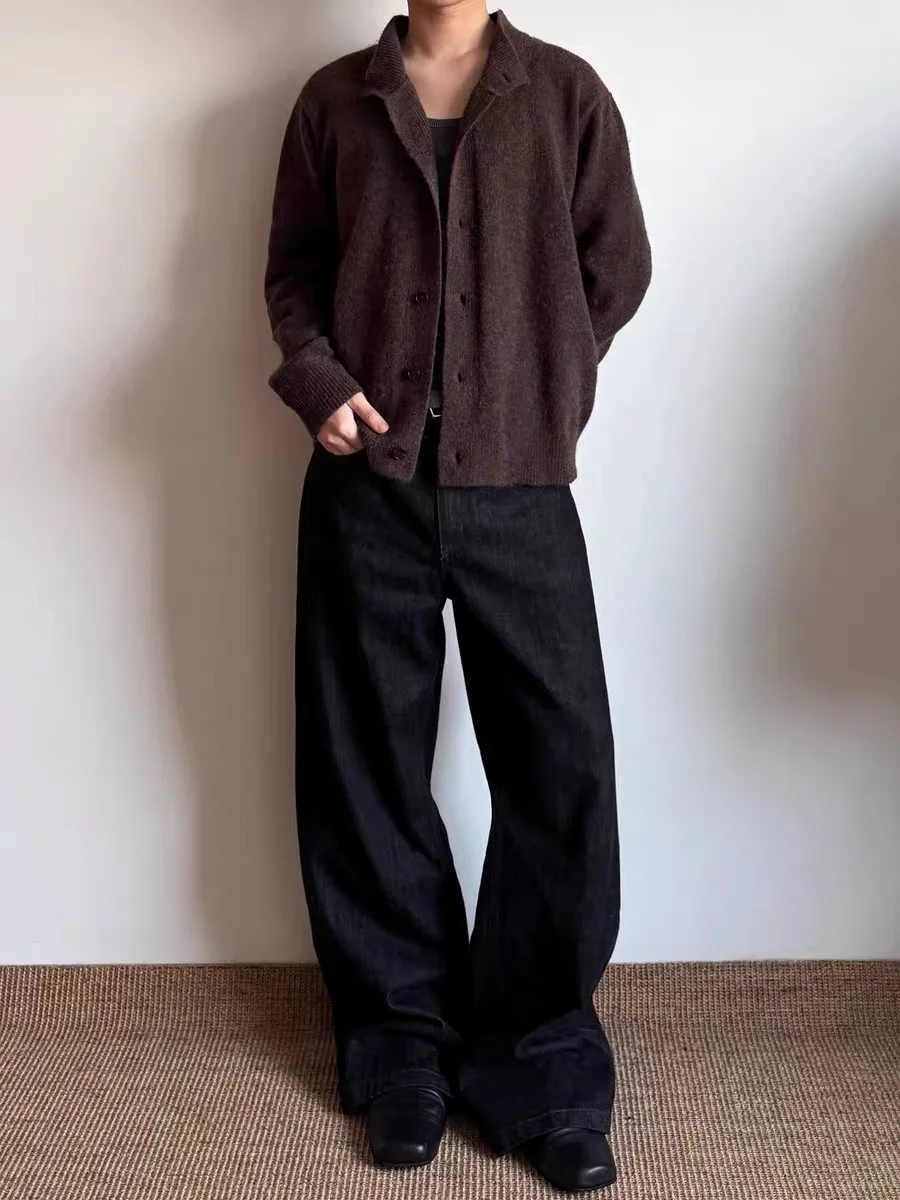 

Cleanfit Men's Knitted Cardigan Button up f High Collar Casual Sweater Polyester Fiber Loose Fit Long Sve Thermal