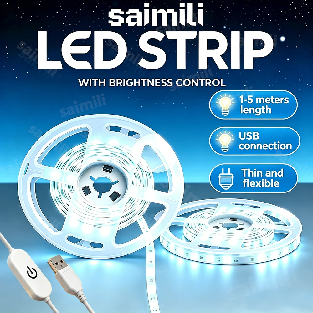USB LED Strip 2835 Dimmable Touch Switch Backlight TV Kitchen Strip Flexible LED Tape Ribbon Under Cabinet Light Night Lamp