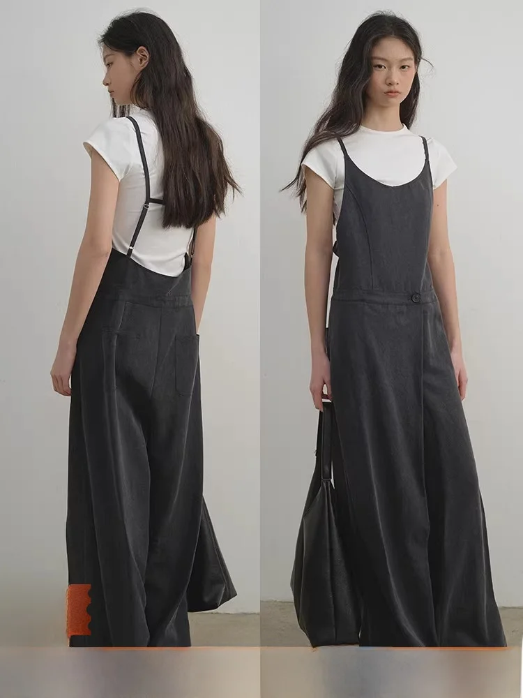 

Adjustable Lyrca Mixed Fabric Drapey Floor-Length Wide Leg Jumpsuit Women's Long Pants Skirt Pants Commute Sle mid Waist