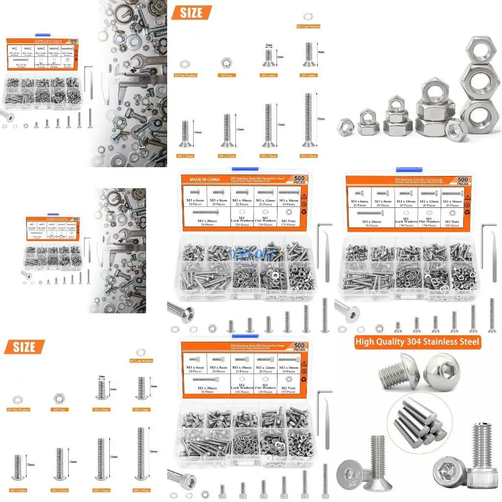 

E15A 500pcs Reliable Screw Set Hand Screw Collection Essential for DIY and Repairs