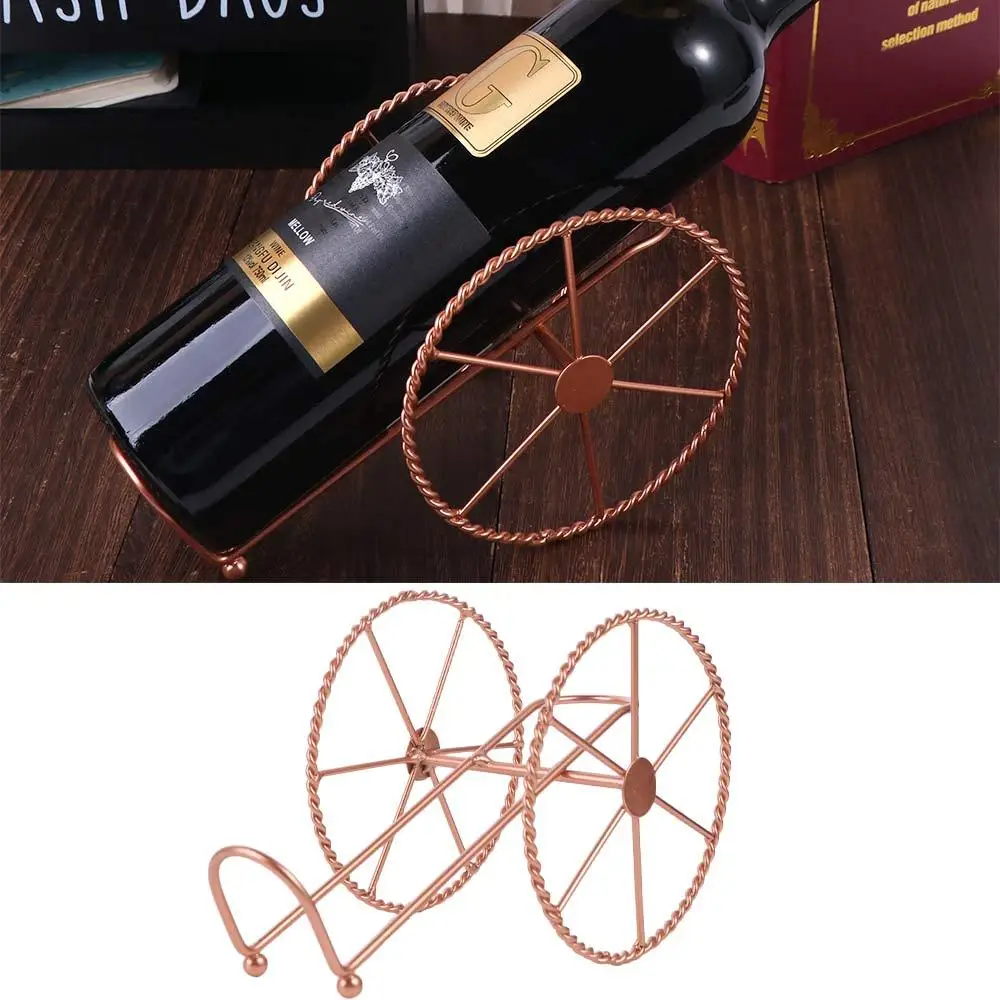 

Стильный дизайн железных колес, держатель для вина, розовое золото, декоративная стойка для красного вина, гальваническая витрина для вина для дома