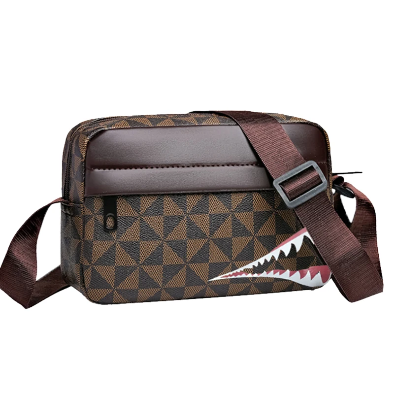 Allover Geometric Print Crossbody Bag for Men Retro Shark Mouth Sling Purse Casual Adjustable Strap Shoulder Bag image 4