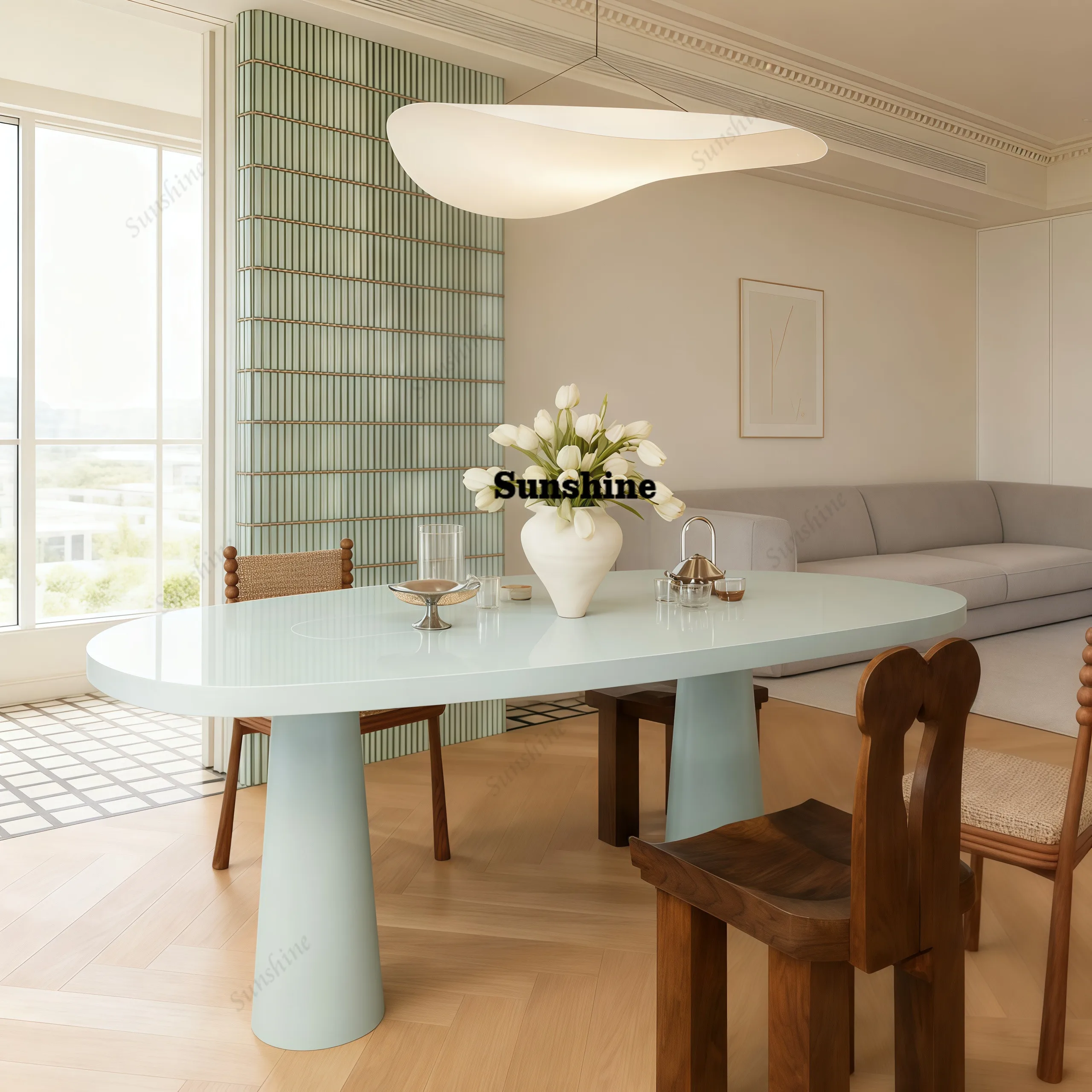 

Solid wood lacquered oval dining table, simple dining table for home living room, minimalist computer desk