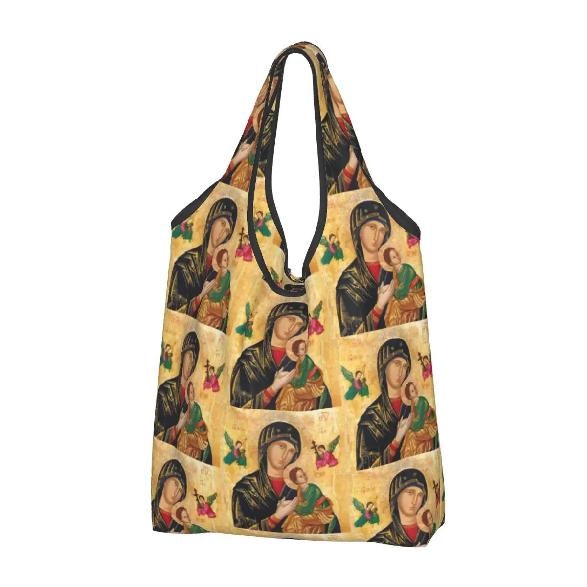Personalizado Portátil Perpétuo Ajuda Sacos de Compras para As Mulheres, Grande Capacidade Sacos de Mercearia, Católica Romana Virgem Maria Tote Shopper Bags, Nossa Senhora do Perpétuo