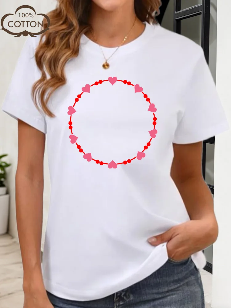 Koszulka damska Fluttering Heart Ring, grafika, 100% bawełna, okrągły dekolt, krótki rękaw, casualowa, modna bluzka na lato.
