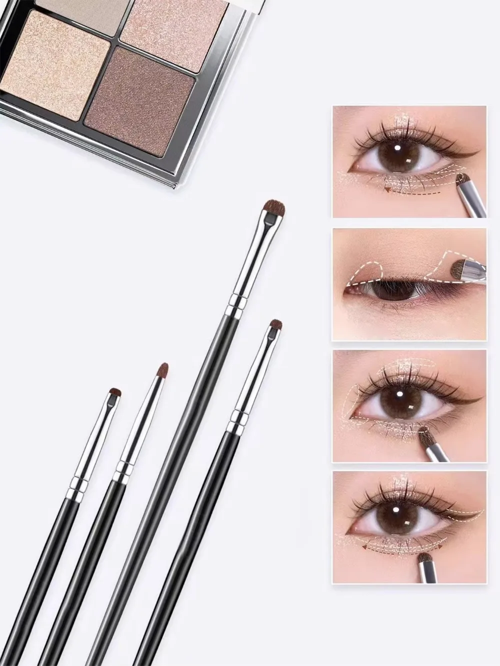 1 Set Of 4 Black Eye Detail Makeup Brushes Pony Hair Precision Eye Shadow Lying Silkworm Brightening Eyeliner Applicator Small