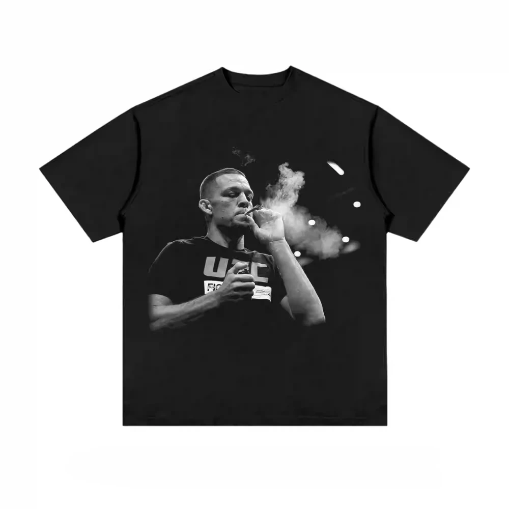 2026 Nate Diaz Graphic T-Shirt for Men Oversized Durable Cotton Streetwear Nostalgic Loose Fit Edgy Casual Daily Top