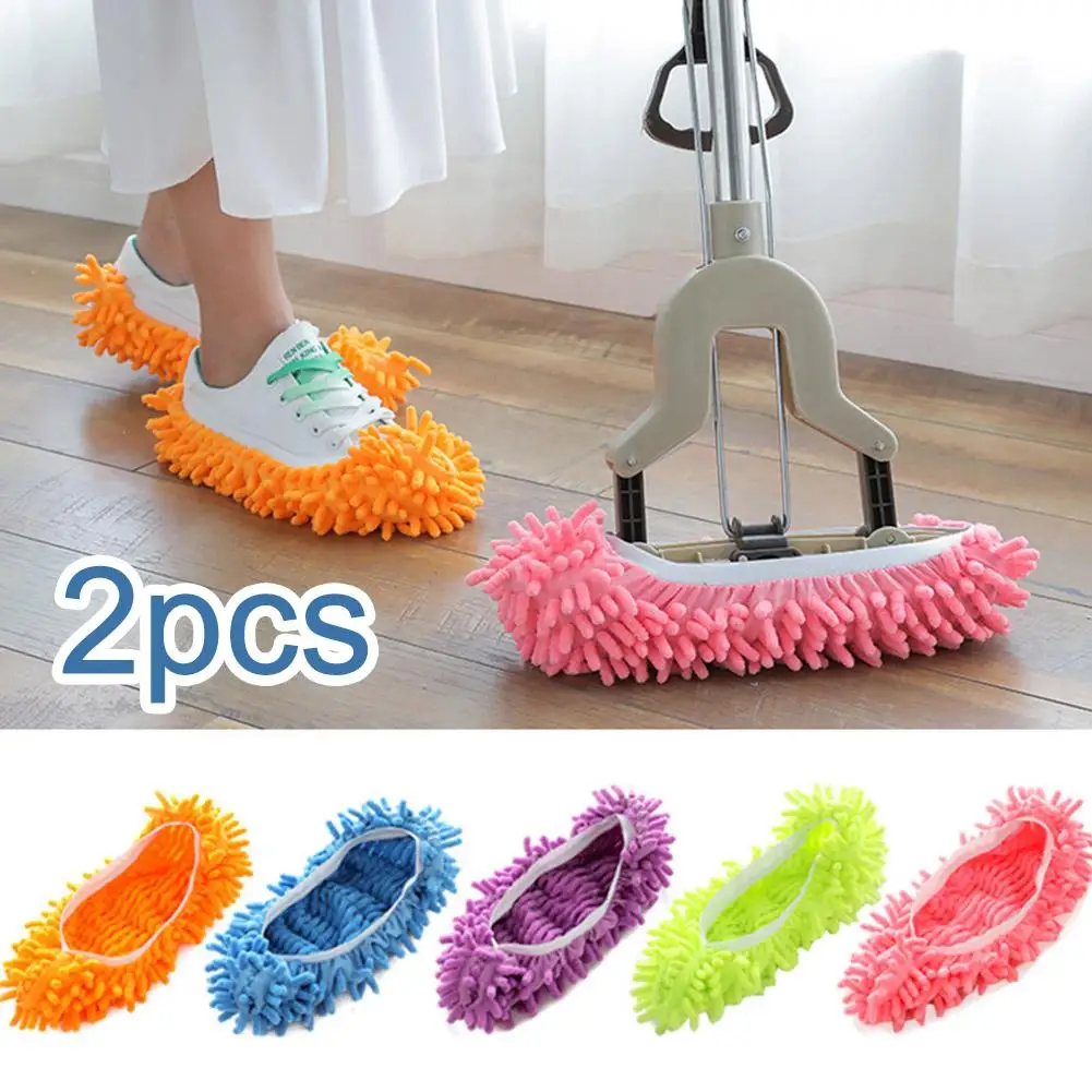 

1 Pair Washable Cleaning Shoes Cover Multifunction Chenille Duster Mop Slippers Foot Socks for House Floor B2P7