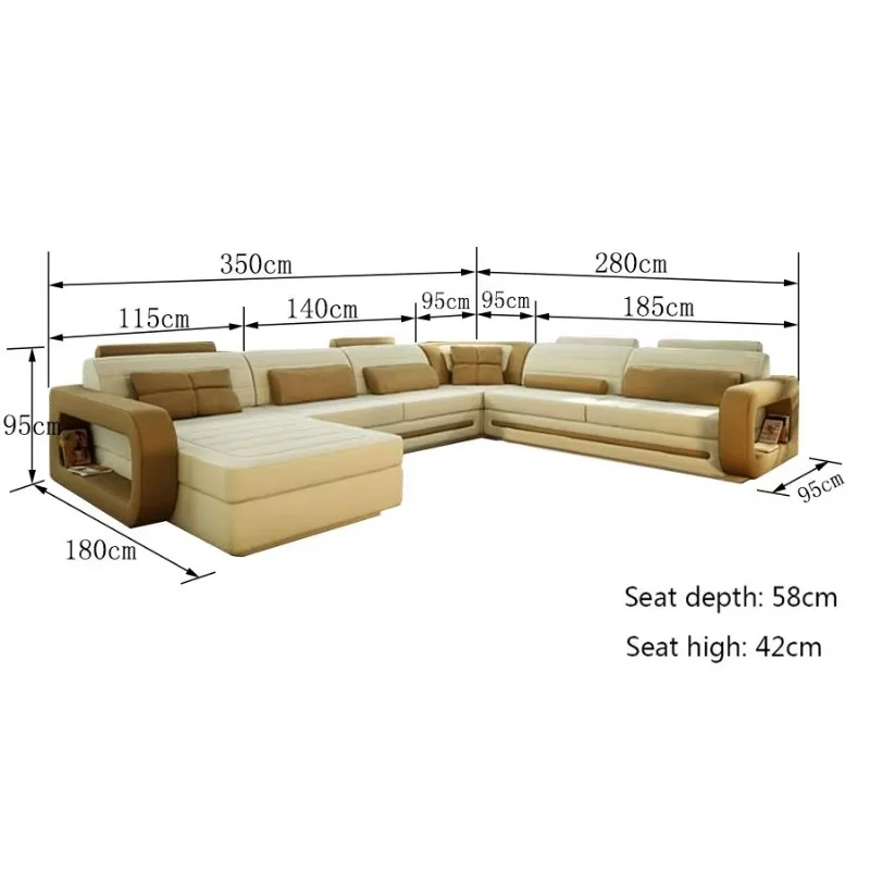 CBMMART-Sofá secional de couro italiano em forma de L com mesa de café, mobília da sala