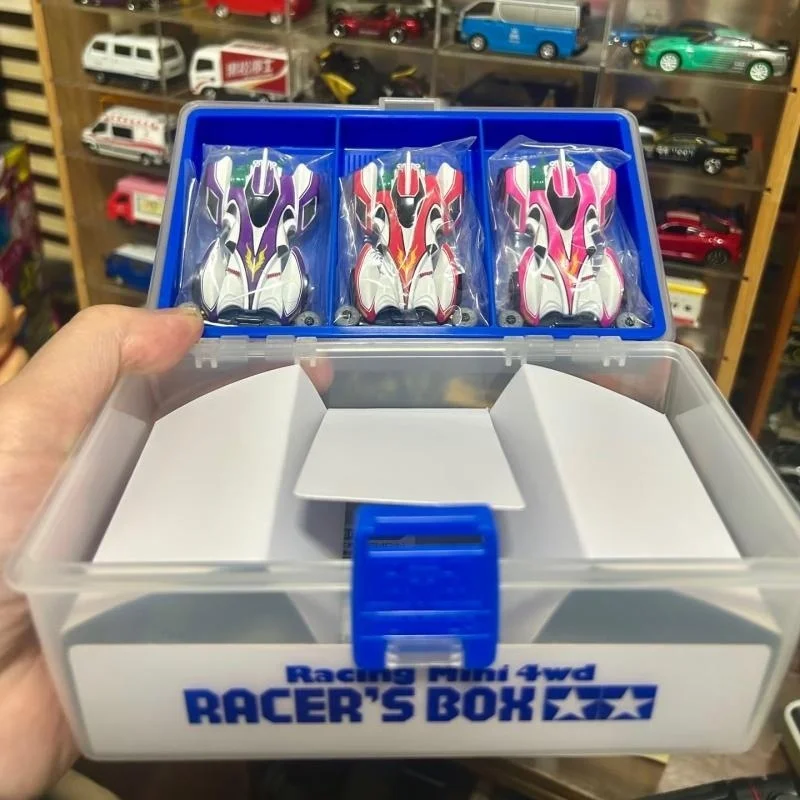 TOMY Tamiya Mini 4WD Car Set 3 Pcs Model Vehicles With Transparent Storage Box 990574 For Hobby Collectors