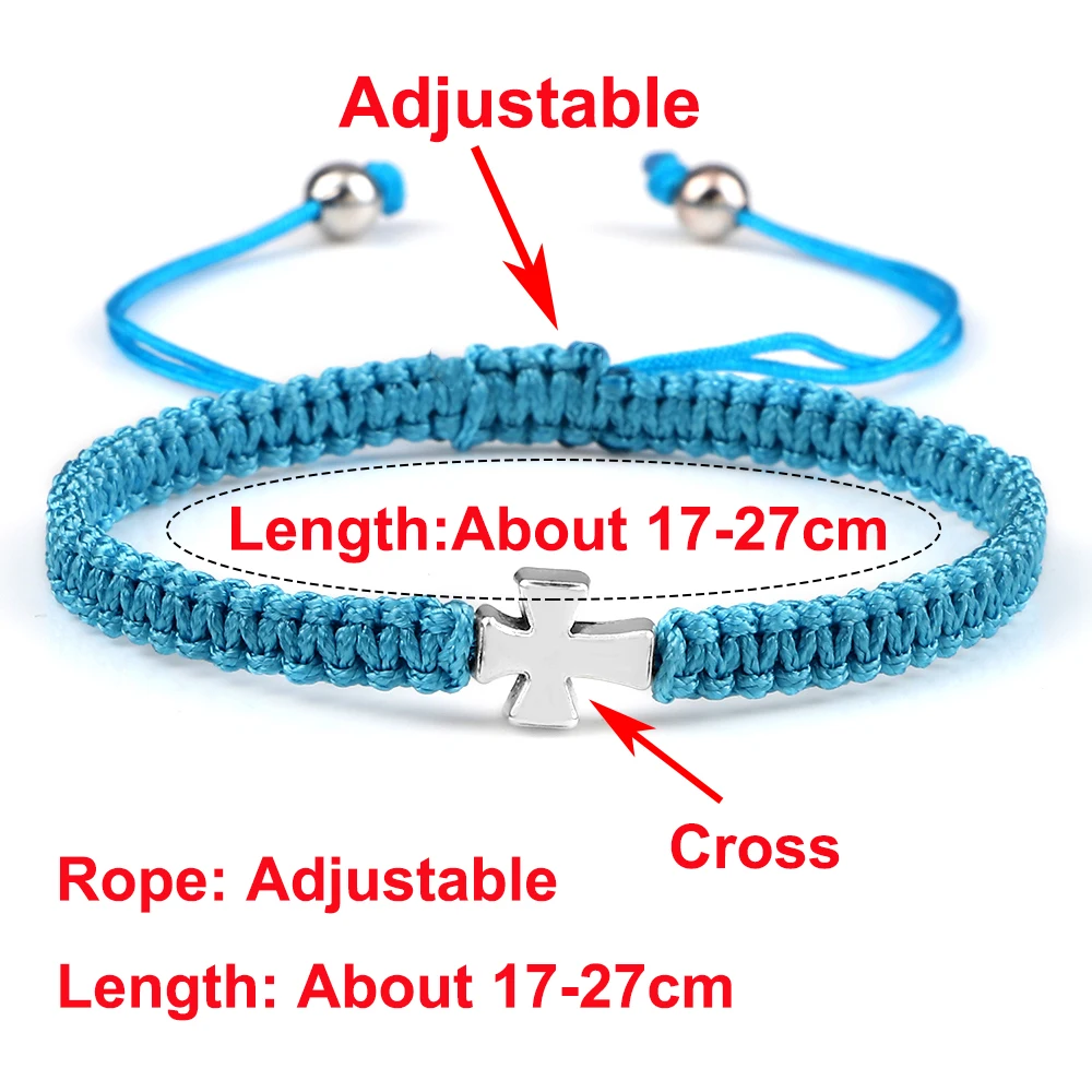 Silver Color Cross Braided Bracelet Metal Crucifix Adjustable Handmade Bracelets & Bangles Fashion Charm Men Women Jewelry Gifts