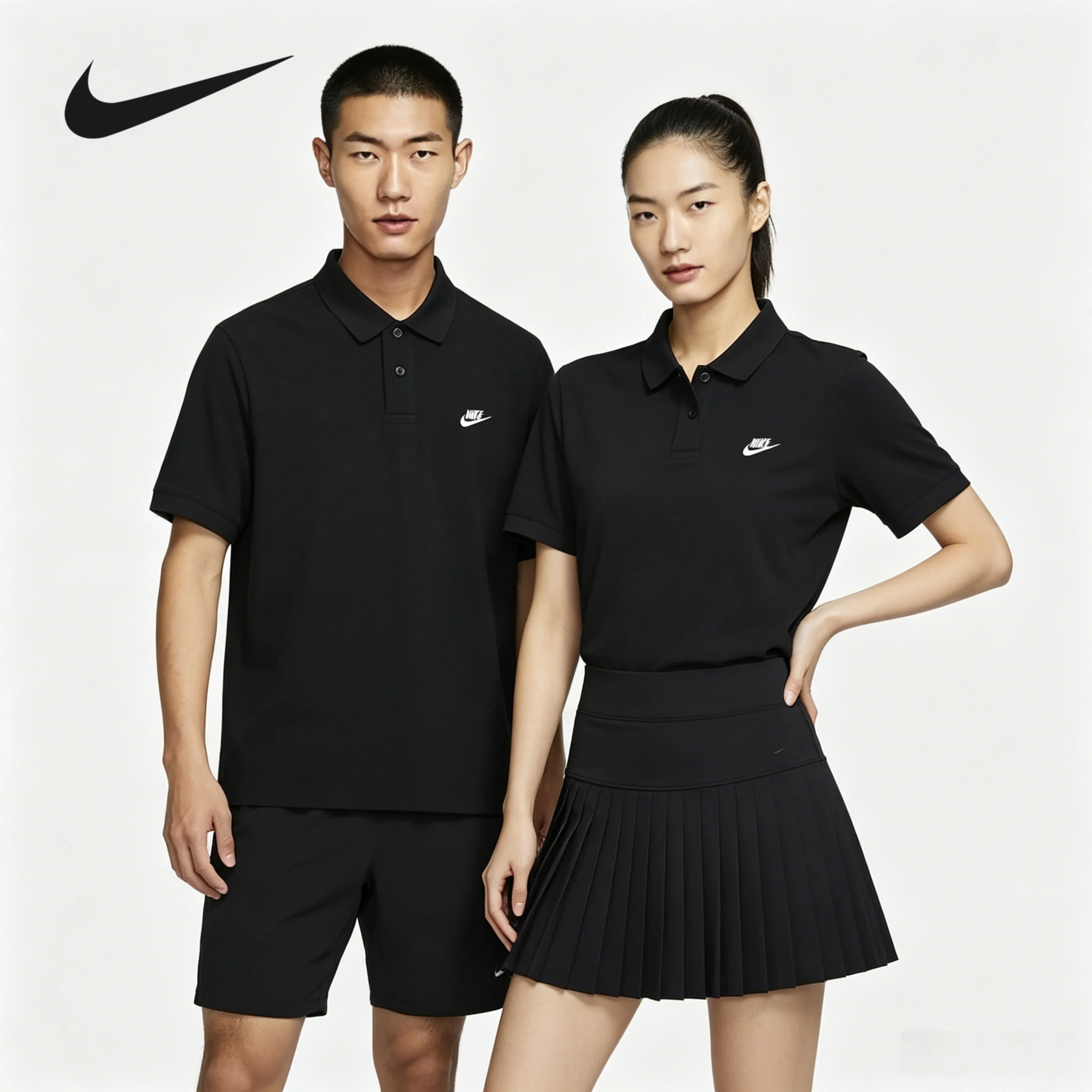 Nike Men's Black Sports Long-Sleeved T-Shirt with Summer Collar and Buttoned Knitted Short Sleeve Polo Shirt FN3895-010
