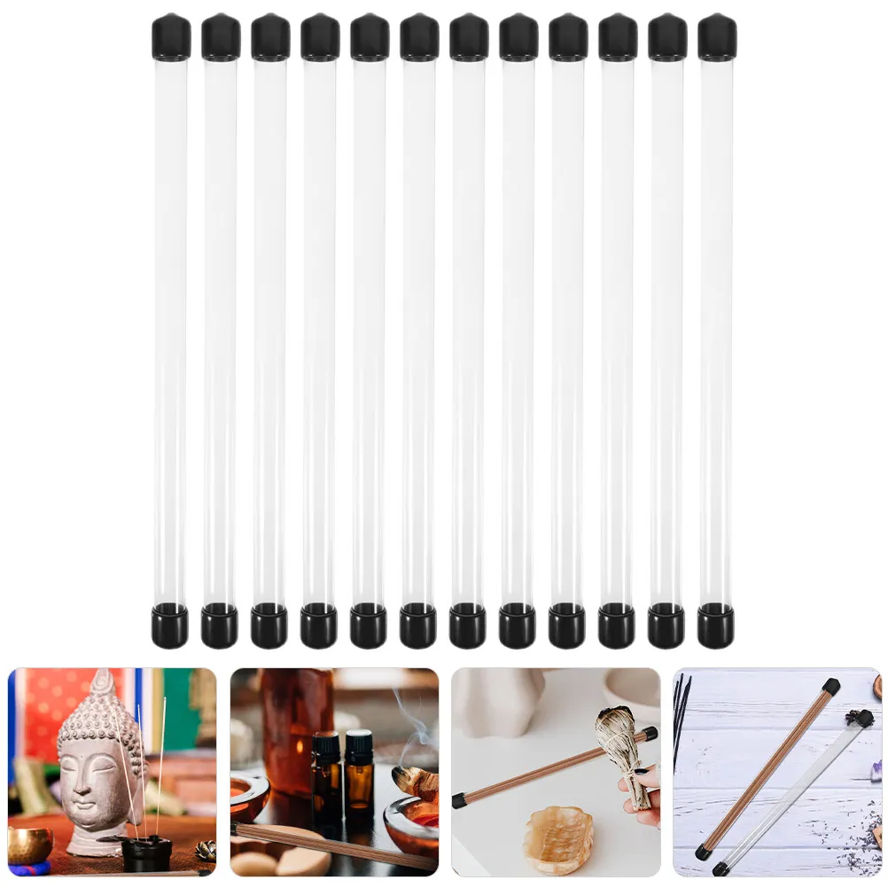 

12Pcs Portable Incense Stick Tube Acrylic Round Container Holder Storage Travel Camping Use Round Tube with Lid