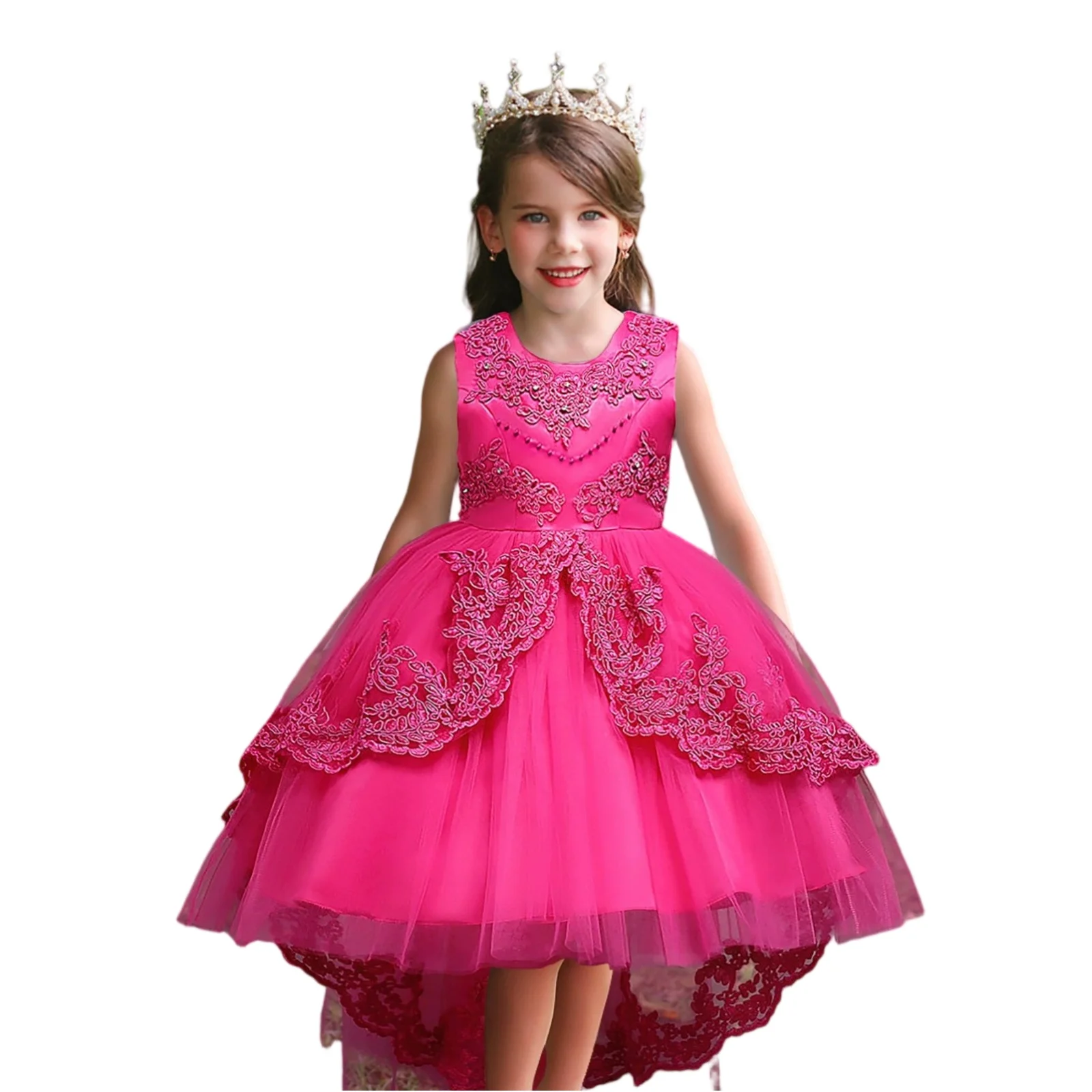 

Elegant Girls Dress Princess Skirt Sleeveless Embroidered Puffy Dress Flower Girl Wedding Dress Clothes For Girls Ages 3-14