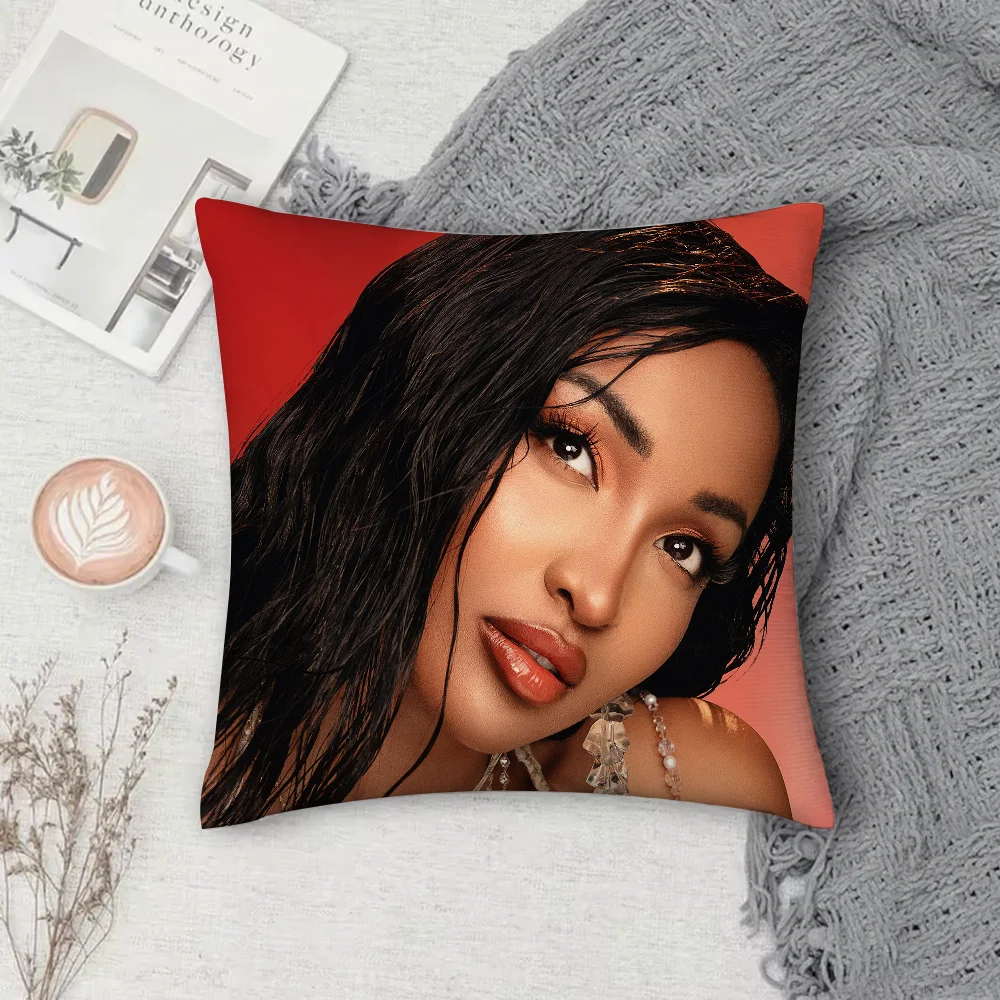 المغني S-Shenseea لا تتأخر أبدًا هنا كيس وسادة مربع على الوجهين الطباعة قصيرة أفخم غطاء وسادة أريكة وسادة غرفة نوم