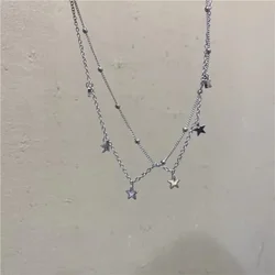 Y2K Double Layer Star Pendant Necklaces for Women Fashion Neck Decoration Clavicle Chain Vintage Jewelry Accessories Gift