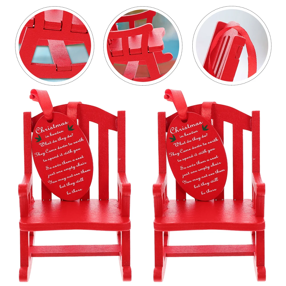 

2 Pcs Home Decor Wooden Chair Pendant Rocking Pendants Christmas Hanging Ornament Red Xmas Tree Prop